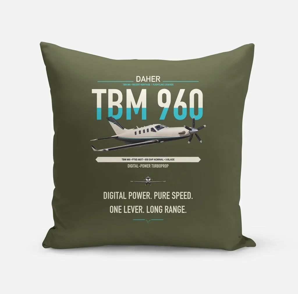 Daher TBM 960 design on green army pillow