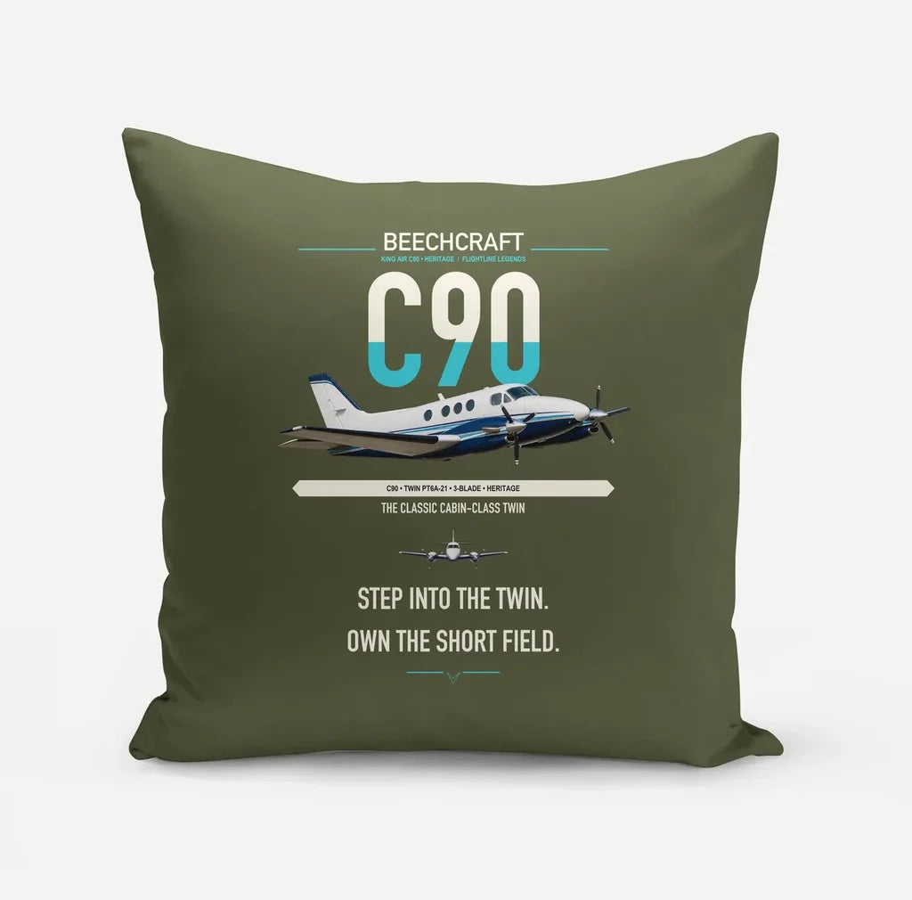 Beechcraft King Air C90 design on green army pillow