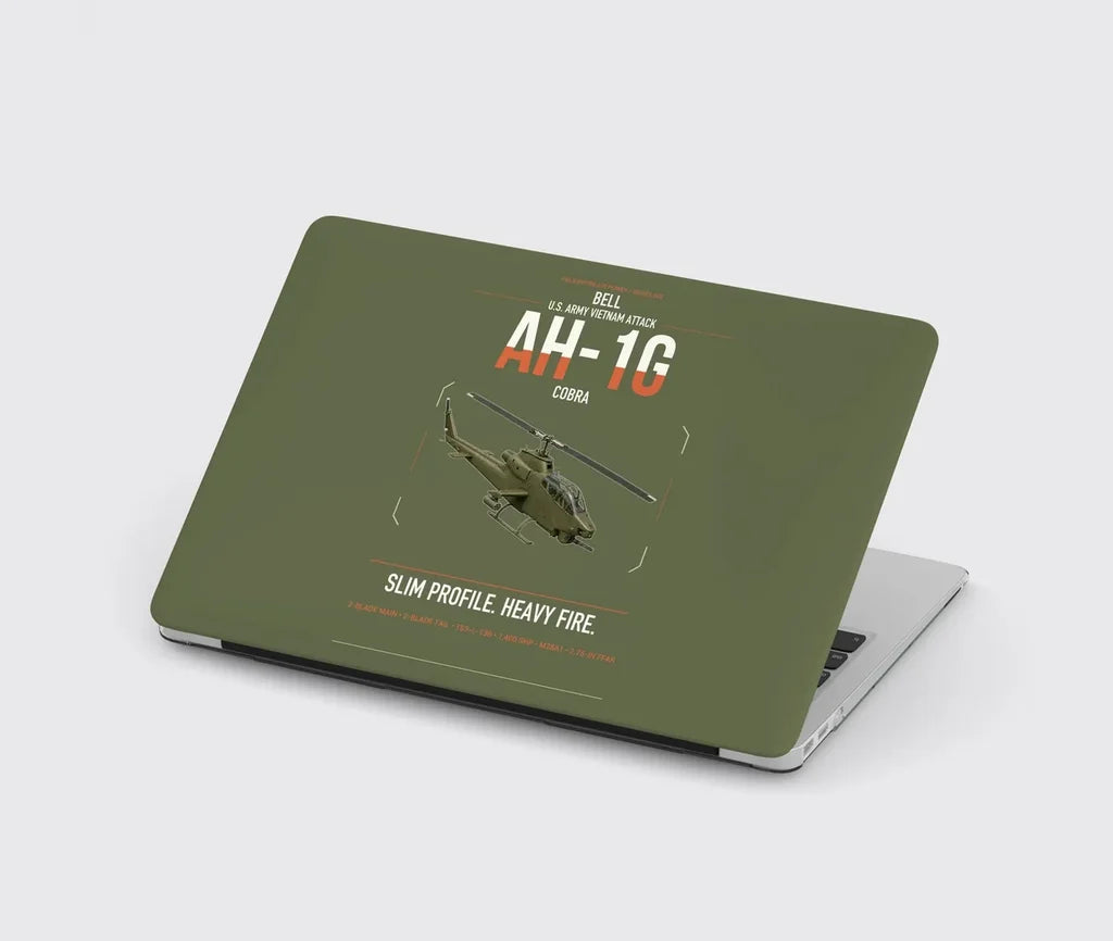 Bell AH-1G Cobra design on green army MacBook case