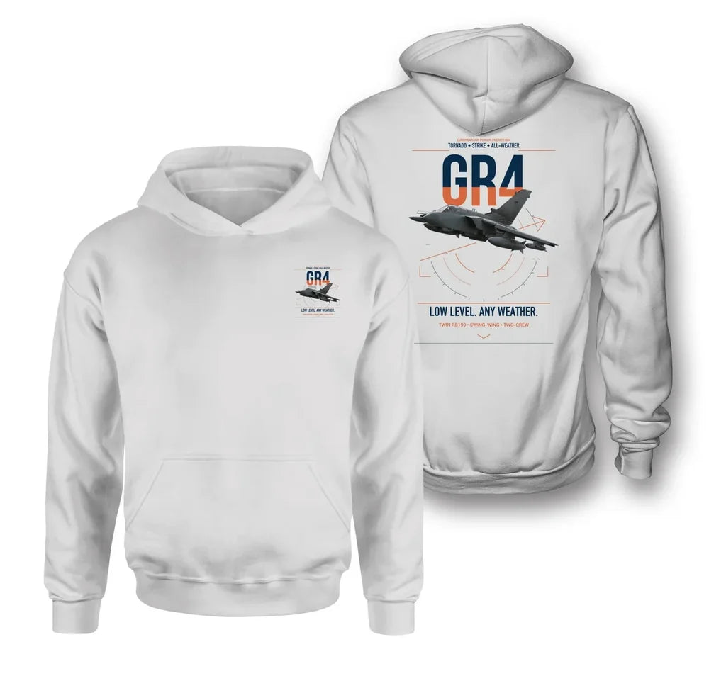 Panavia Tornado GR4 design on white double-side hoodie, double-side print