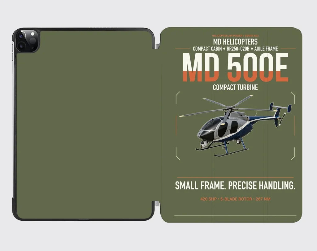 MD Helicopters MD 500E design on green army ipad tablet case
