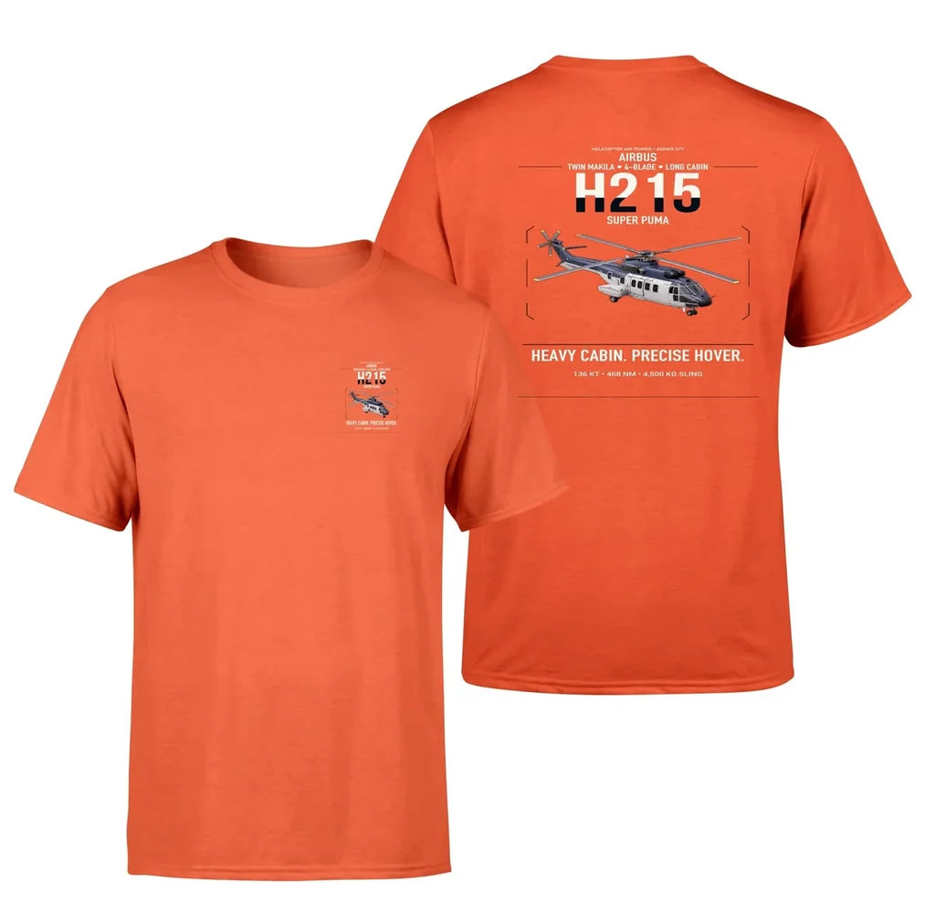 Airbus H215 design on orange t-shirt, double-side print