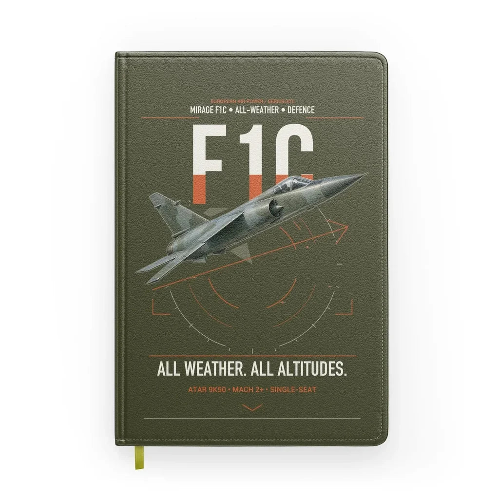 Dassault Mirage F1C design on green army notebook