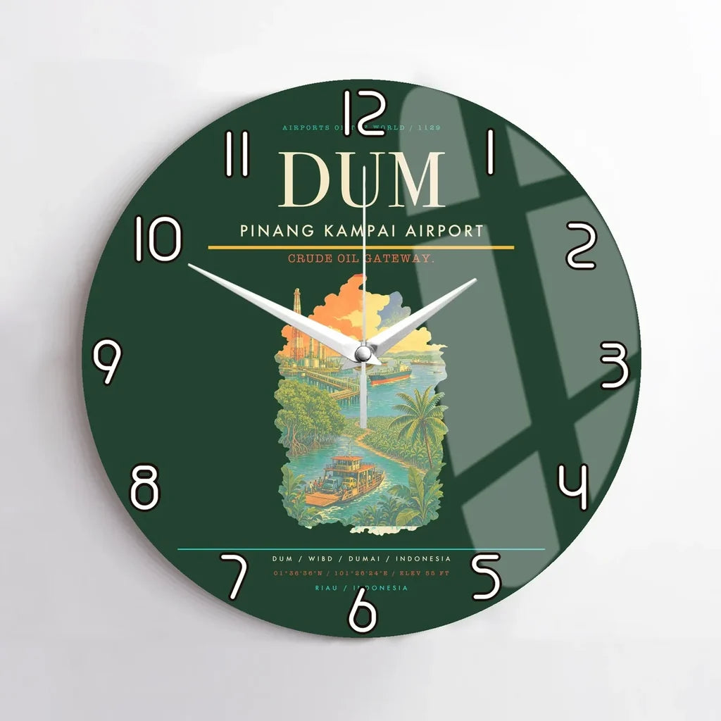 Pinang Kampai Airport (DUM) design on dark green no frame wall clock