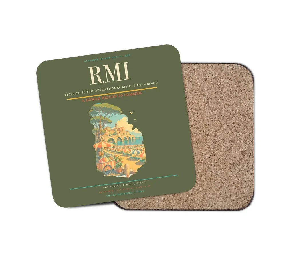 Federico Fellini International Airport (RMI) design on green army 1 piece coaster