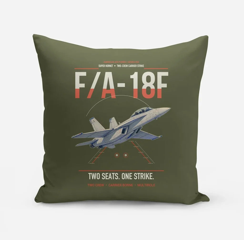 F-A-18F Super Hornet design on green army pillow