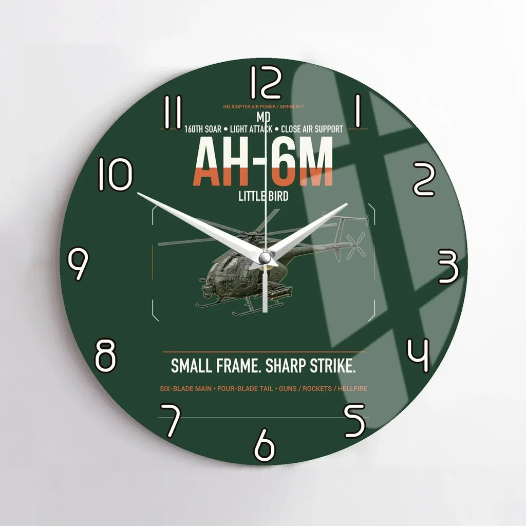 MD AH-6M Little Bird design on dark green no frame wall clock