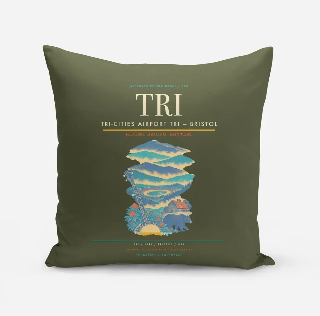 Tri-Cities Airport (TRI) design on green army pillow