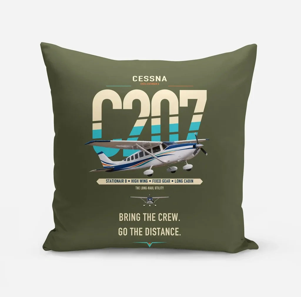 Cessna T207A Stationair 8 design on green army pillow