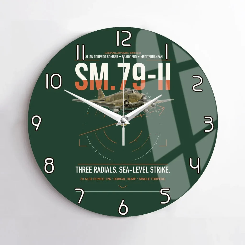 Savoia-Marchetti SM.79-II Sparviero design on dark green no frame wall clock
