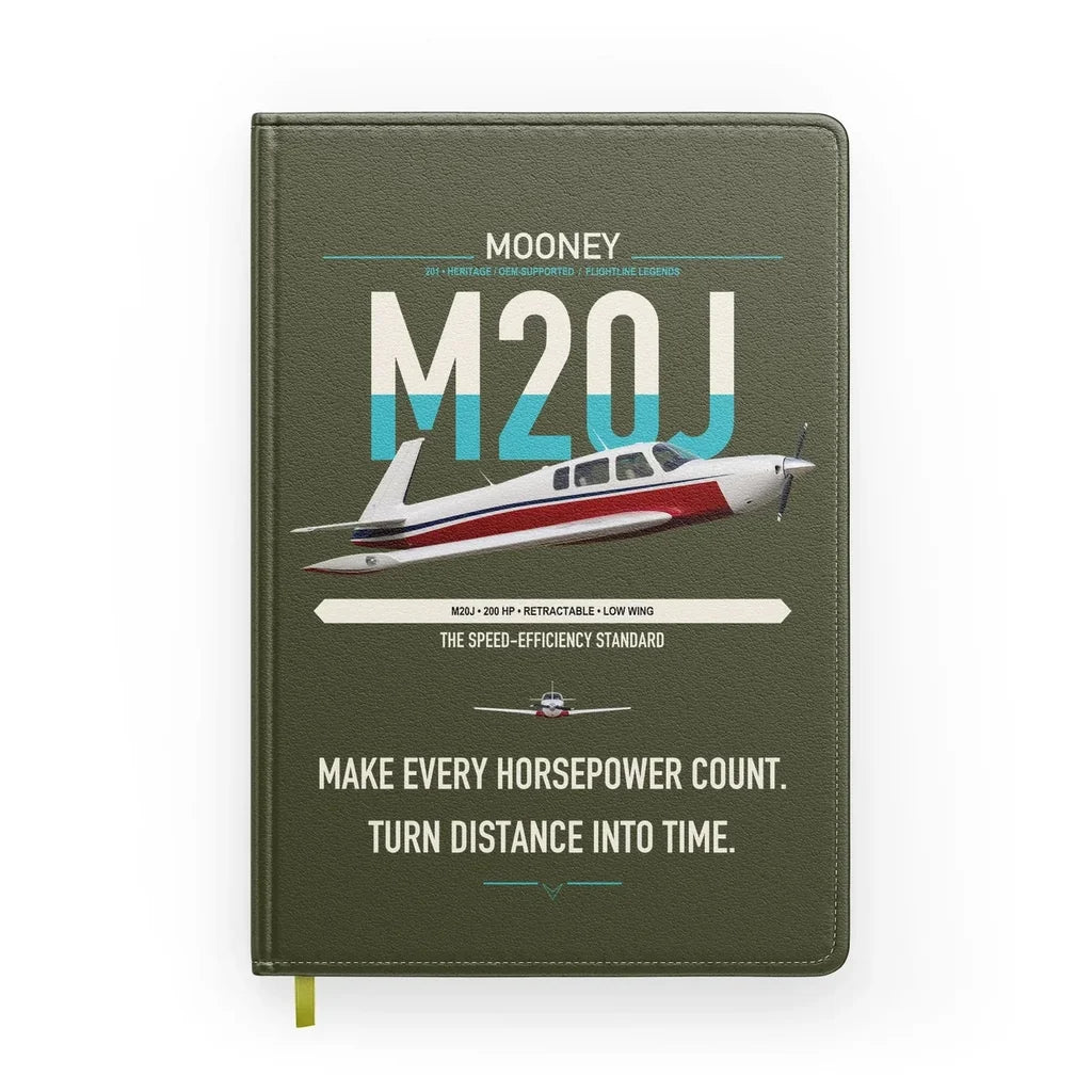 Mooney M20J 201 design on green army notebook