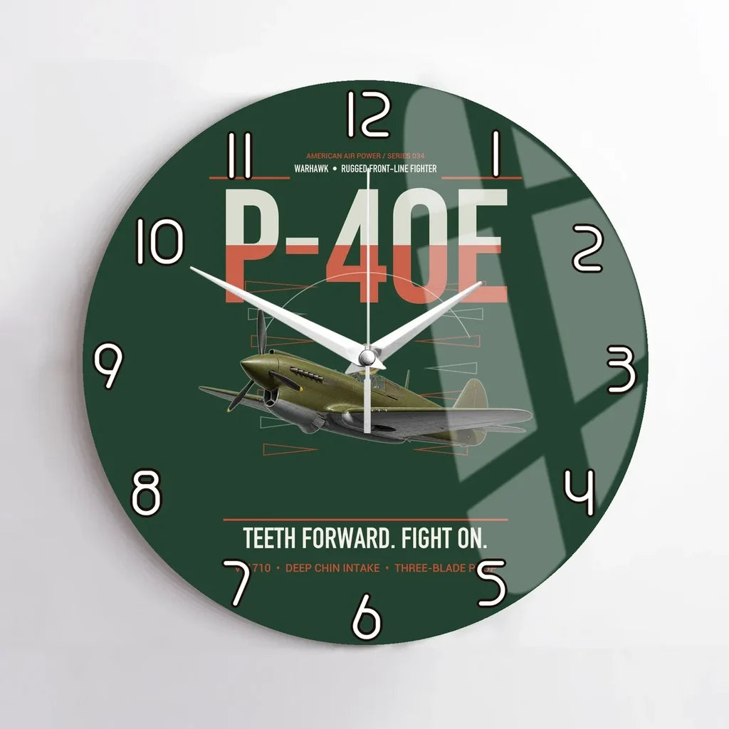 P-40E Warhawk design on dark green no frame wall clock