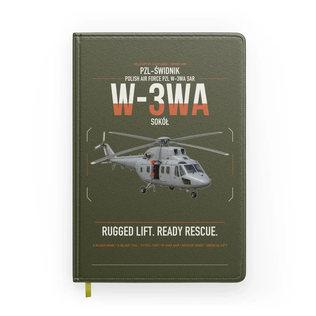 PZL-Świdnik W-3WA Sokół design on green army notebook