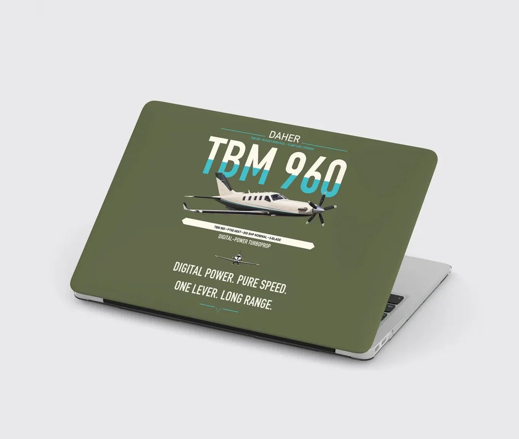 Daher TBM 960 design on green army MacBook case
