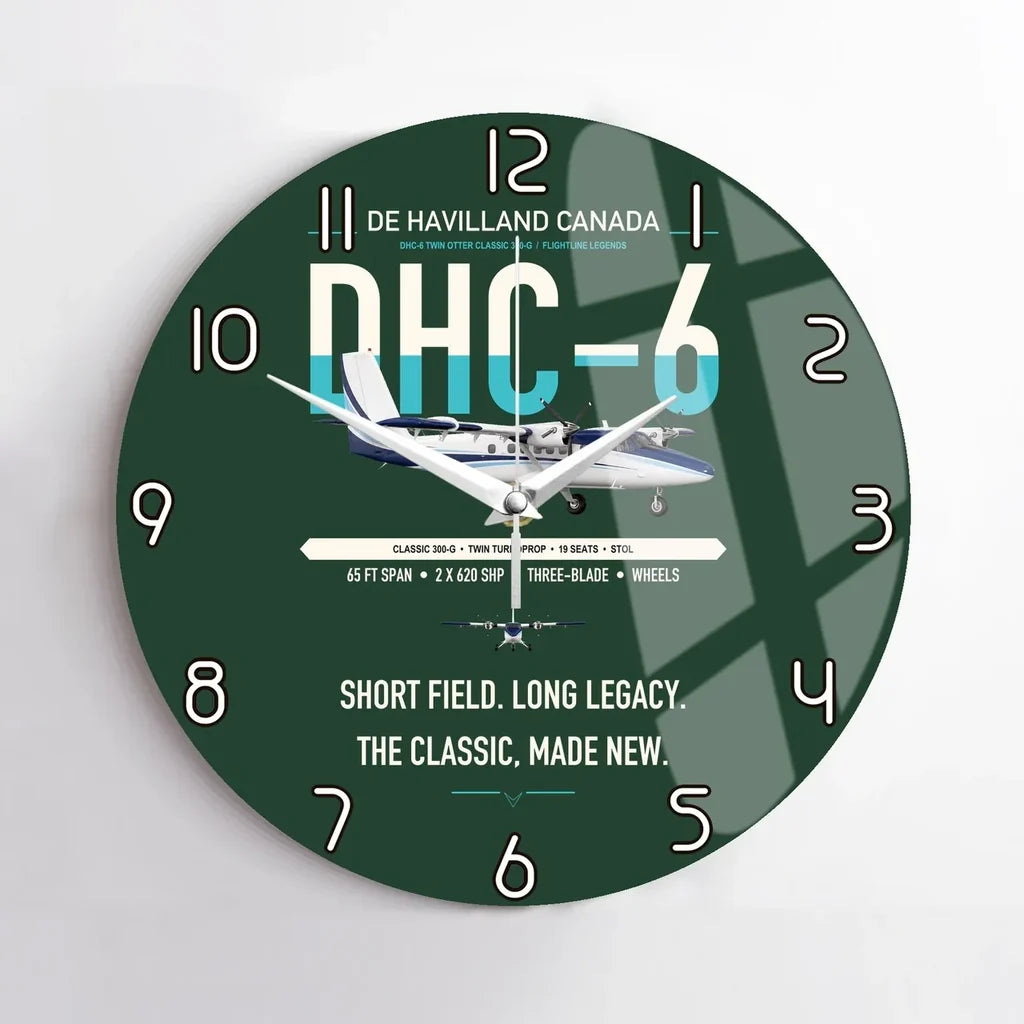 DHC-6 Twin Otter Classic 300-G design on dark green no frame wall clock