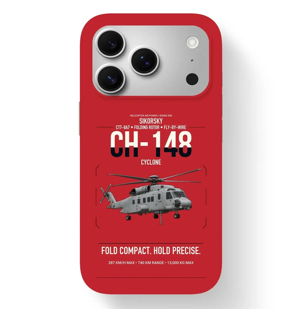 Sikorsky CH-148 Cyclone design on red magsafe iphone case, for iPhone 17 Pro