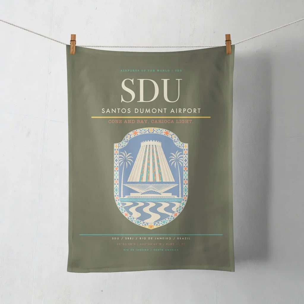 Santos Dumont Airport (SDU) design on green army towel
