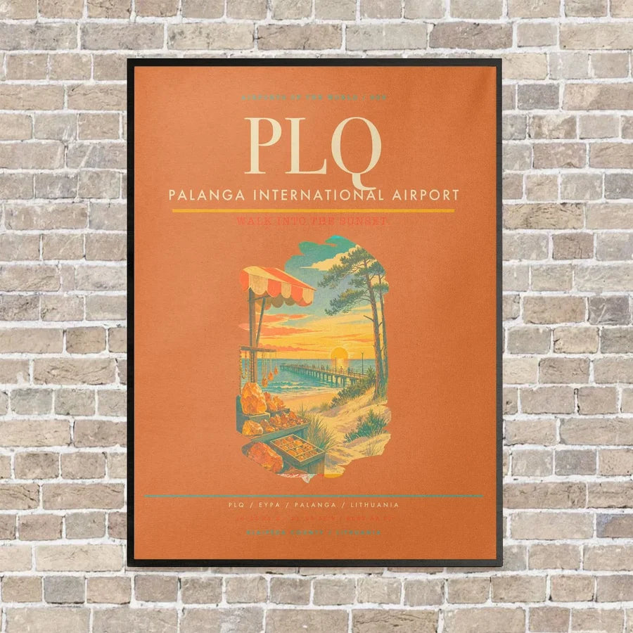 Palanga International Airport PLQ vertical canvas print - framed - orange background