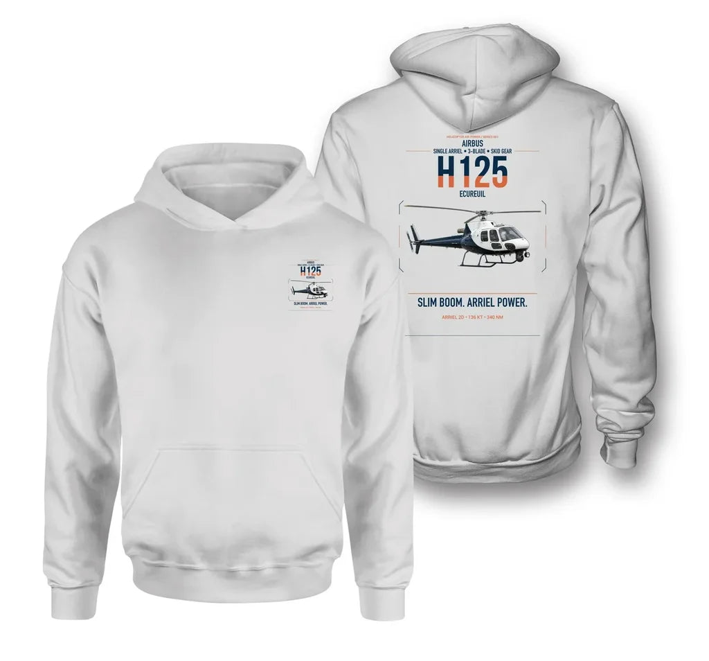 Airbus H125 design on white double-side hoodie, double-side print