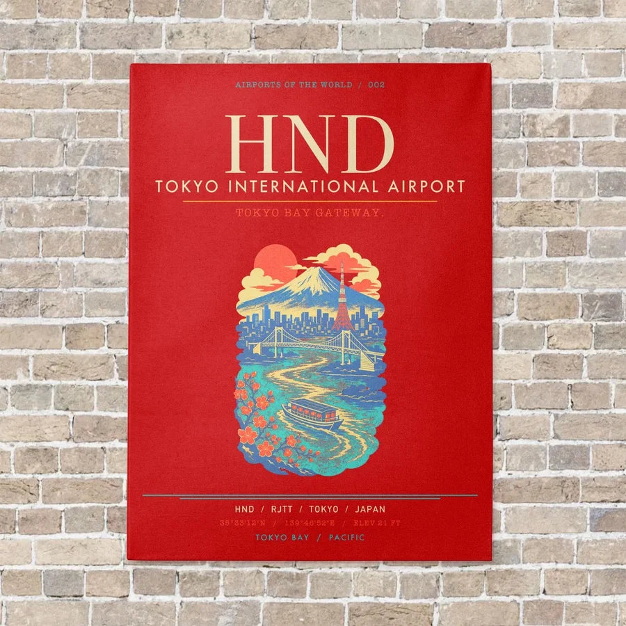 Tokyo Haneda Airport HND - Canvas Framed - Red