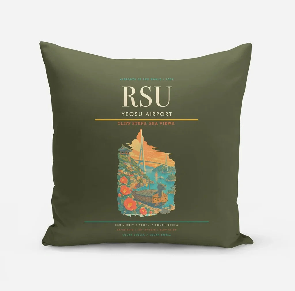 Yeosu Airport (RSU) design on green army pillow
