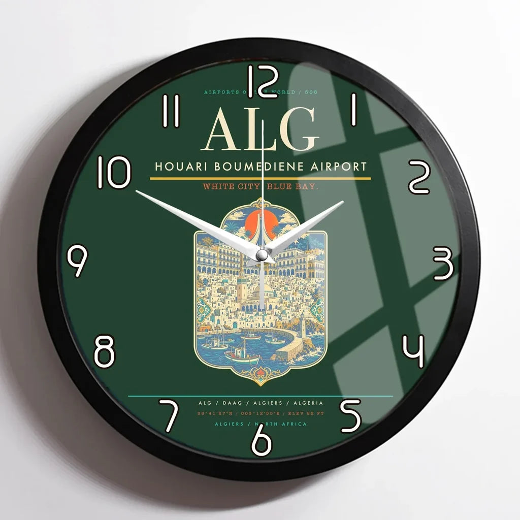 Houari Boumediene Airport ALG Wall-Clock Framed - Dark Green
