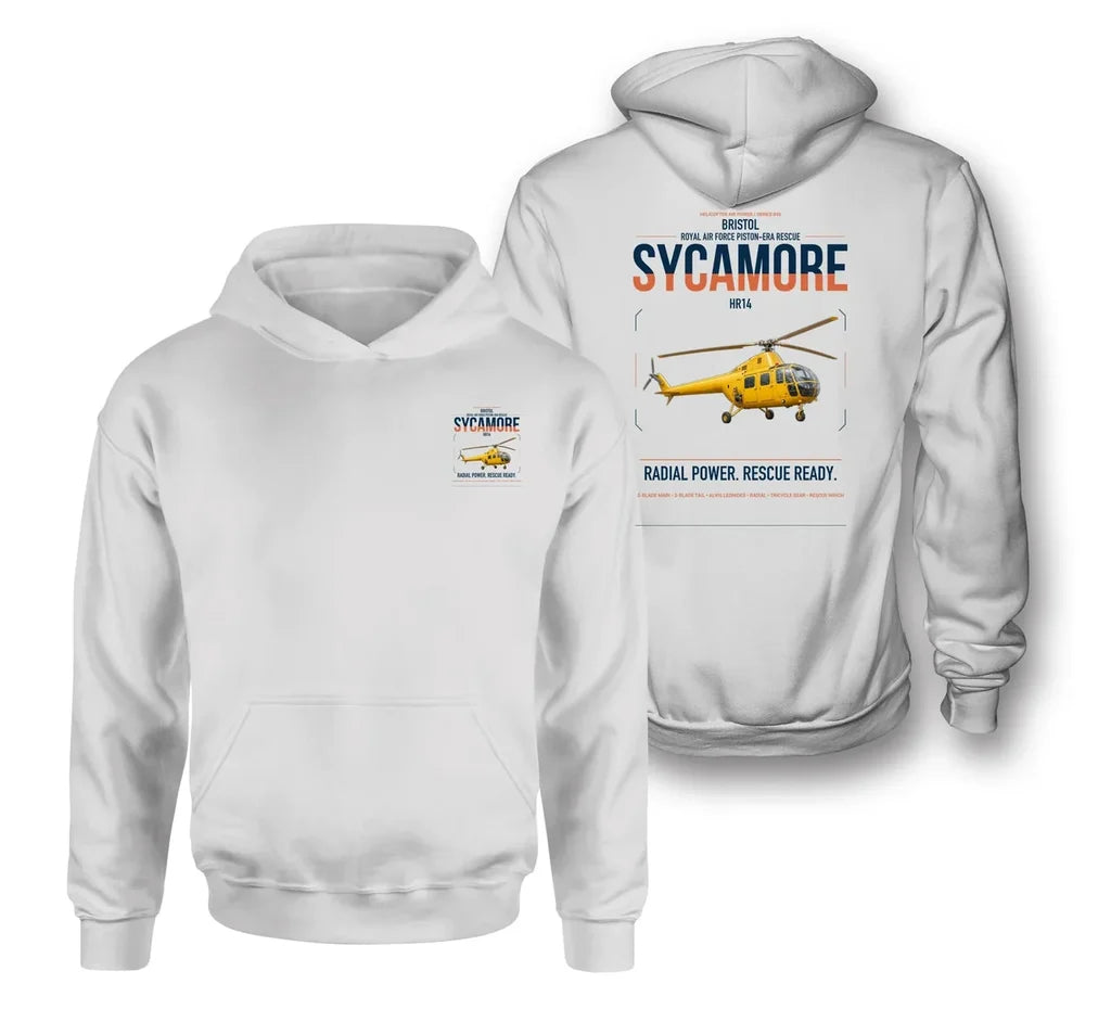 Bristol Sycamore HR14 design on white double-side hoodie, double-side print