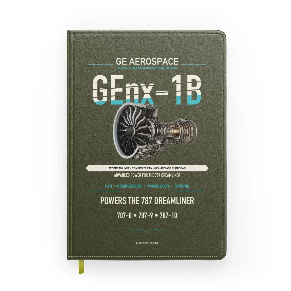 GEnx-1B design on green army notebook
