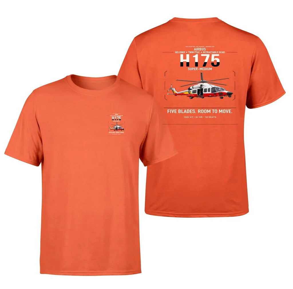 Airbus H175 design on orange t-shirt, double-side print