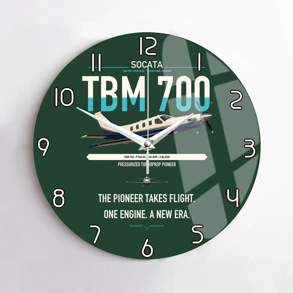 Socata TBM 700 design on dark green no frame wall clock