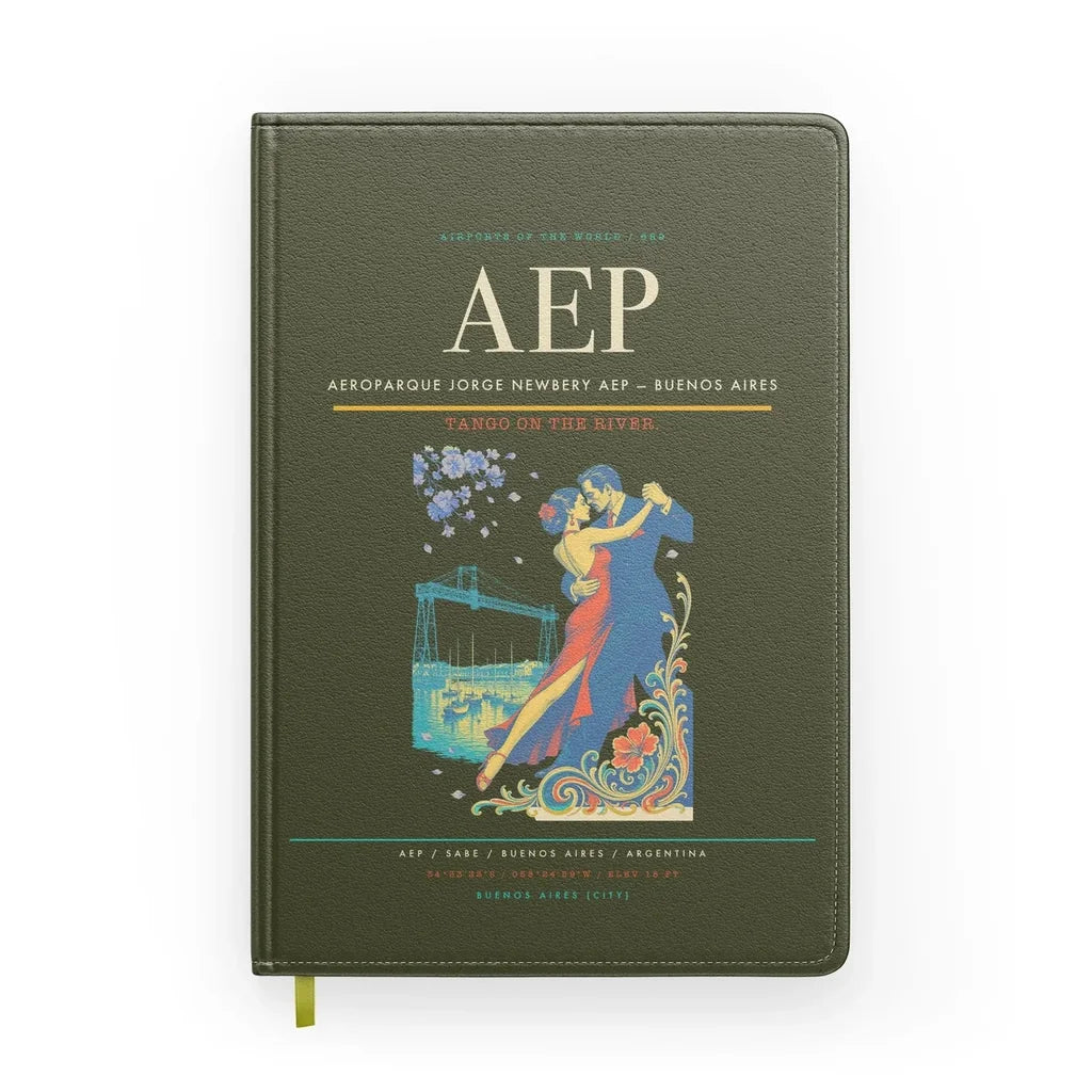 Aeroparque Jorge Newbery (AEP) design on green army notebook