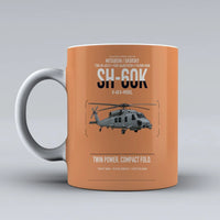 Thumbnail for Mitsubishi Sikorsky SH-60K design on orange ceramic mug, double-side print