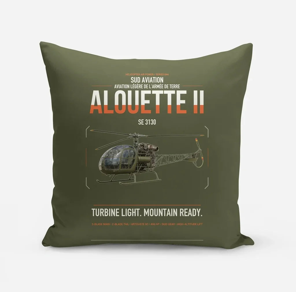 Sud Aviation SE 3130 Alouette II design on green army pillow
