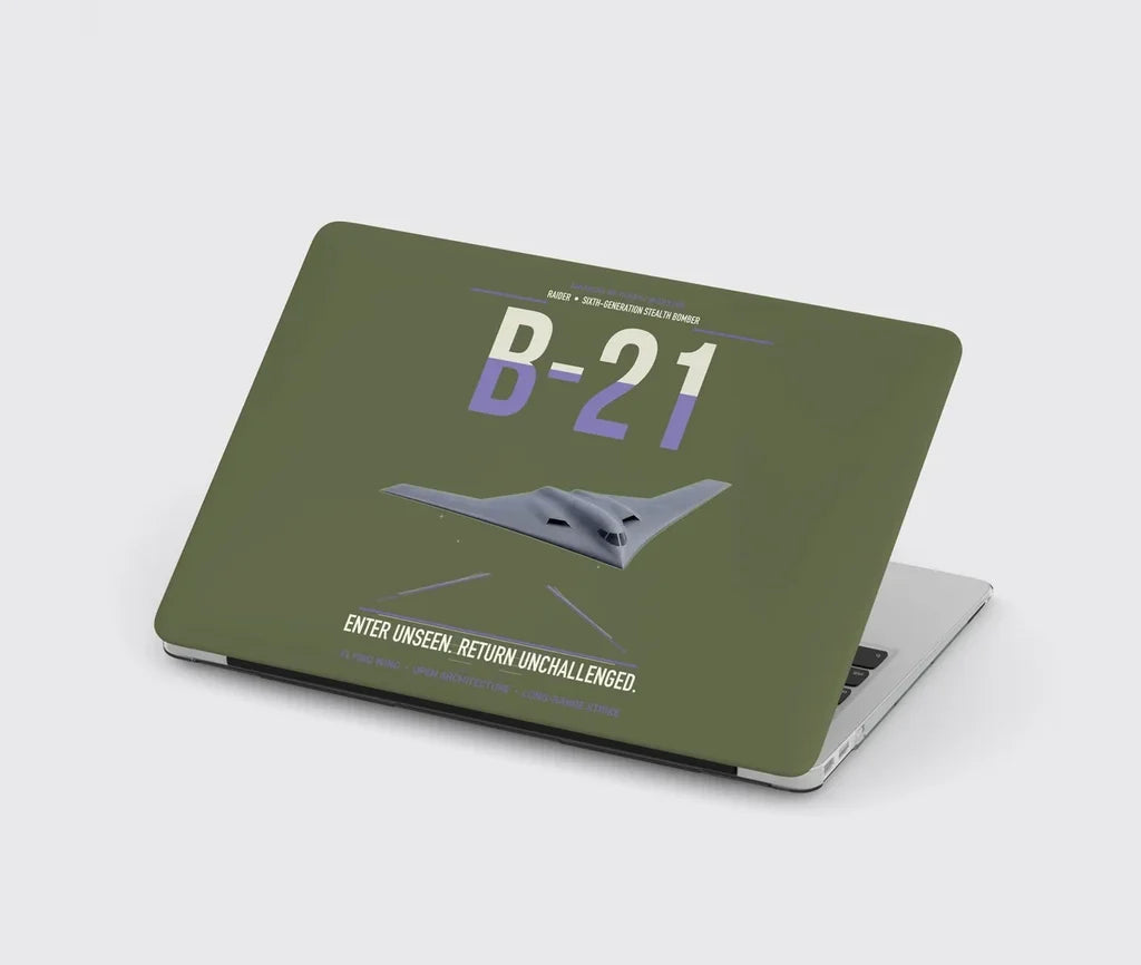 B-21 Raider design on green army MacBook case