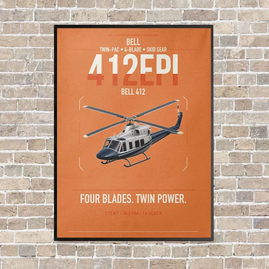 Bell 412EPI vertical canvas print - framed - orange background