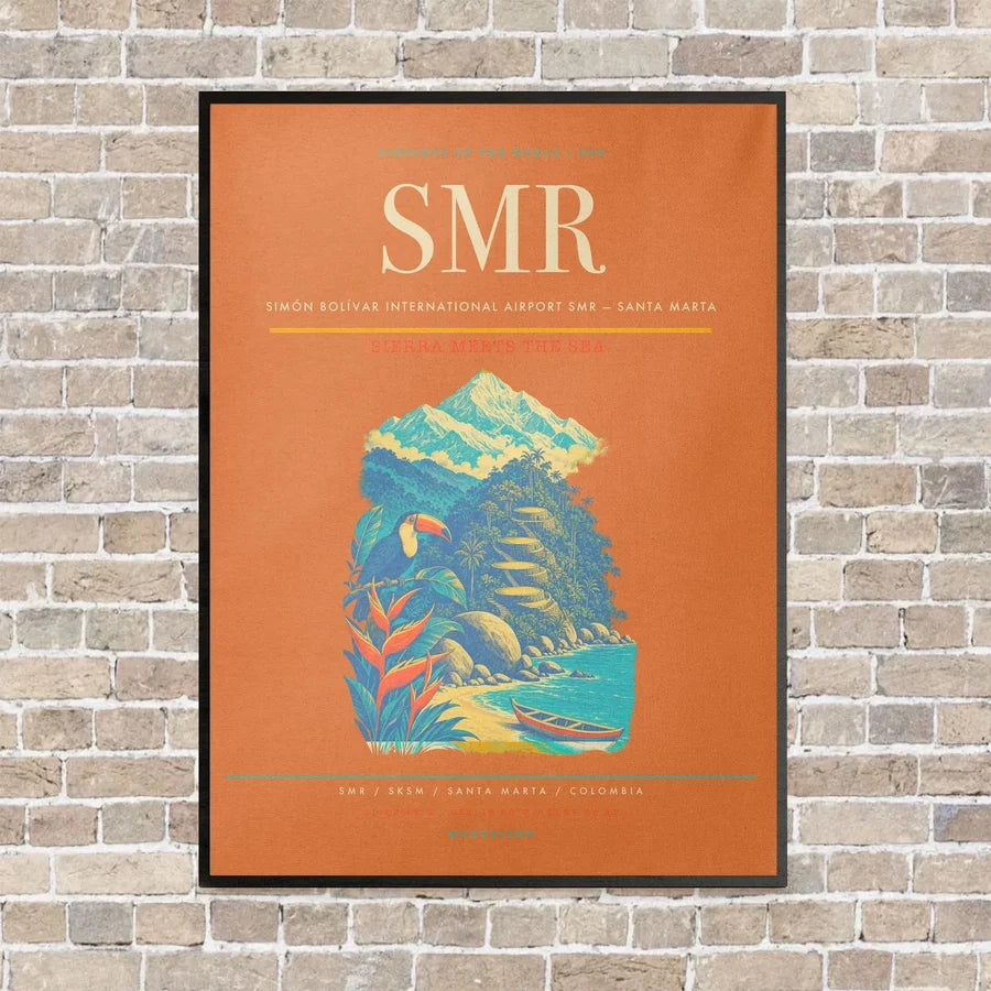 Simón Bolívar International Airport SMR — Santa Marta vertical canvas print - framed - orange background