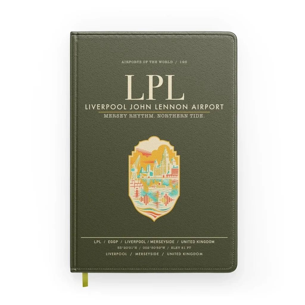 Liverpool John Lennon Airport (LPL) design on green army notebook
