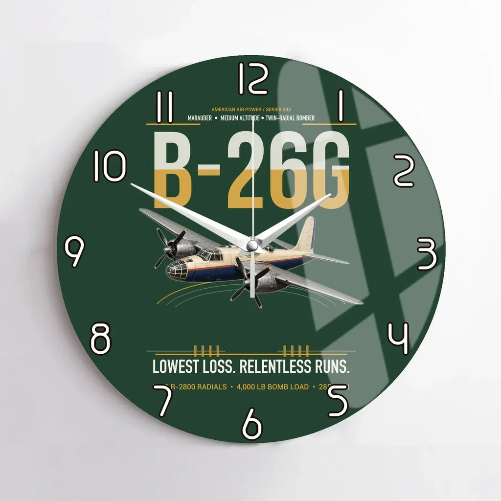 B-26G Marauder design on dark green no frame wall clock