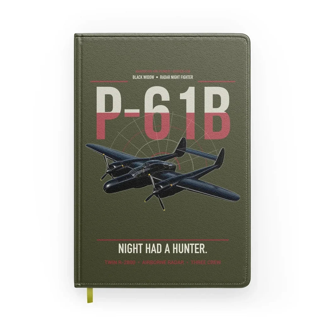 P-61B Black Widow design on green army notebook