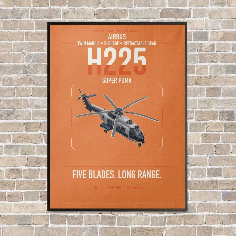 Airbus H225 vertical canvas print - framed - orange background