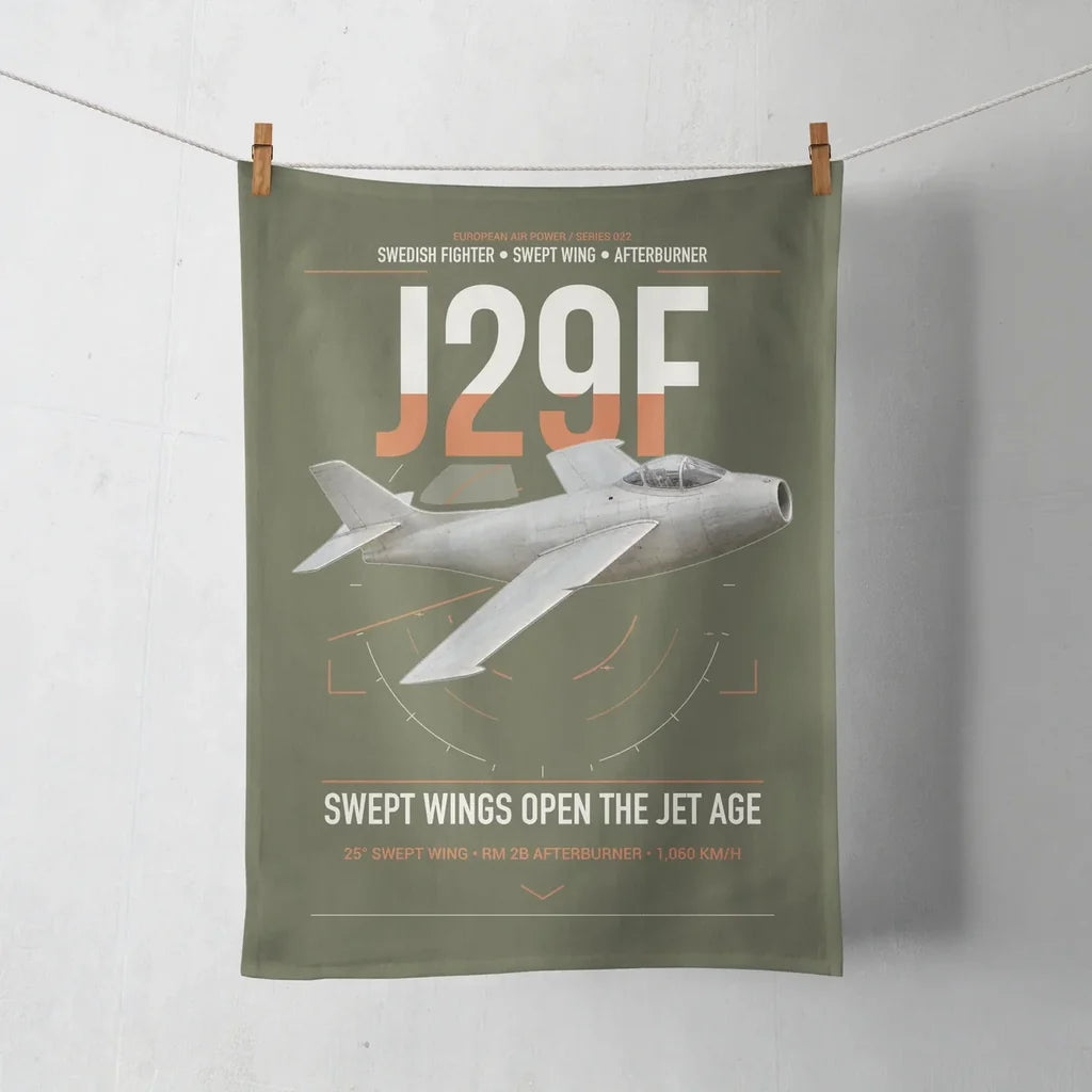 Saab J 29F Tunnan design on green army towel
