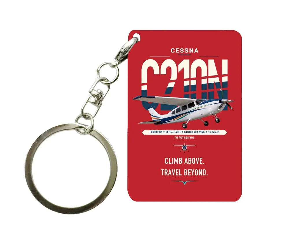 Cessna T210N Centurion design on red designed key chain, double-side print