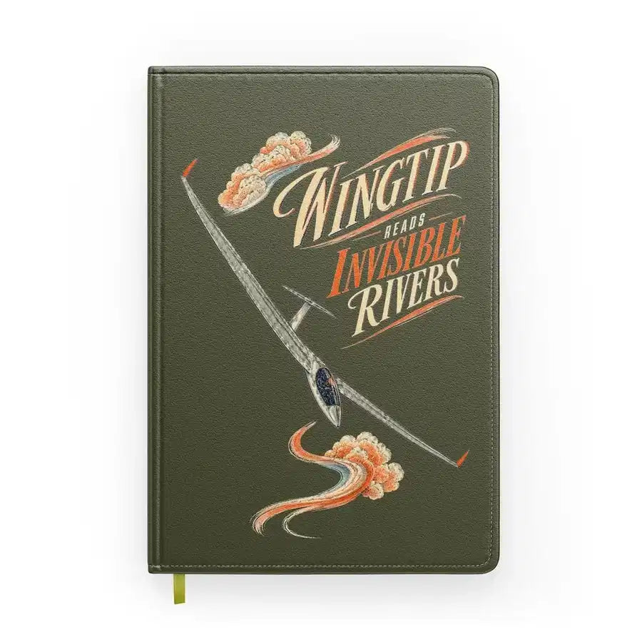 Wingtip Reads Invisible Rivers design on green army notebook