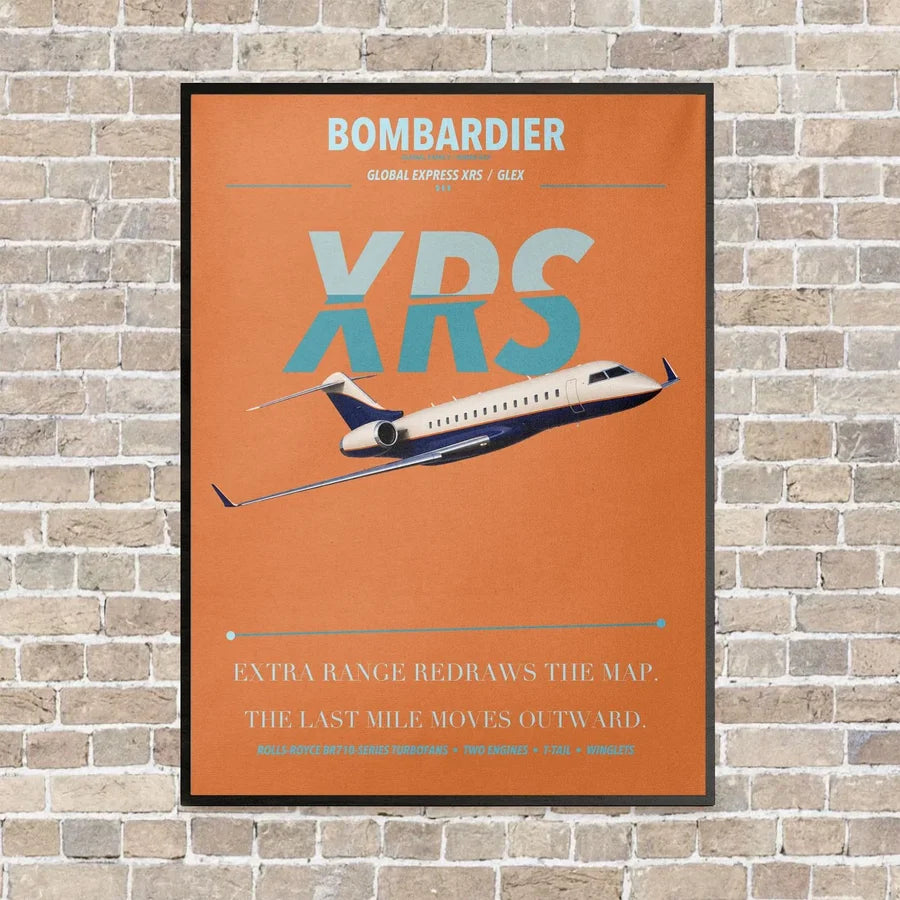 Bombardier Global Express XRS vertical canvas print - framed - orange background