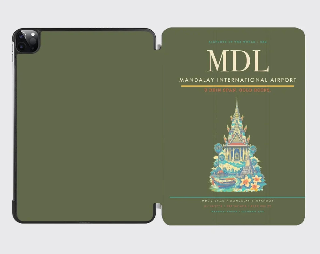 Mandalay International Airport (MDL) design on green army ipad tablet case