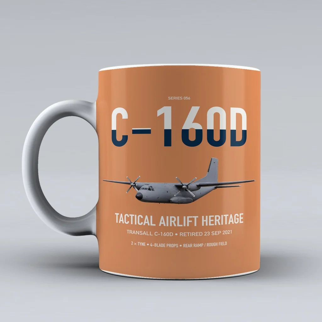 Transall C-160D design on orange ceramic mug, double-side print