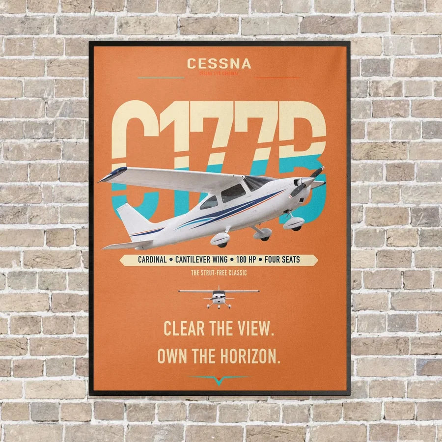 Cessna 177B Cardinal vertical canvas print - framed - orange background