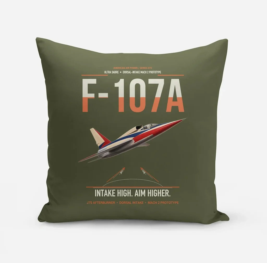F-107A Ultra Sabre design on green army pillow