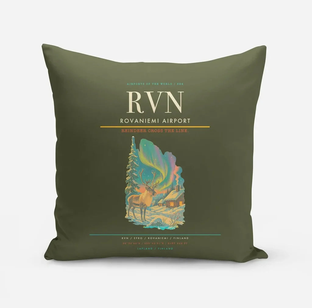 Rovaniemi Airport (RVN) design on green army pillow