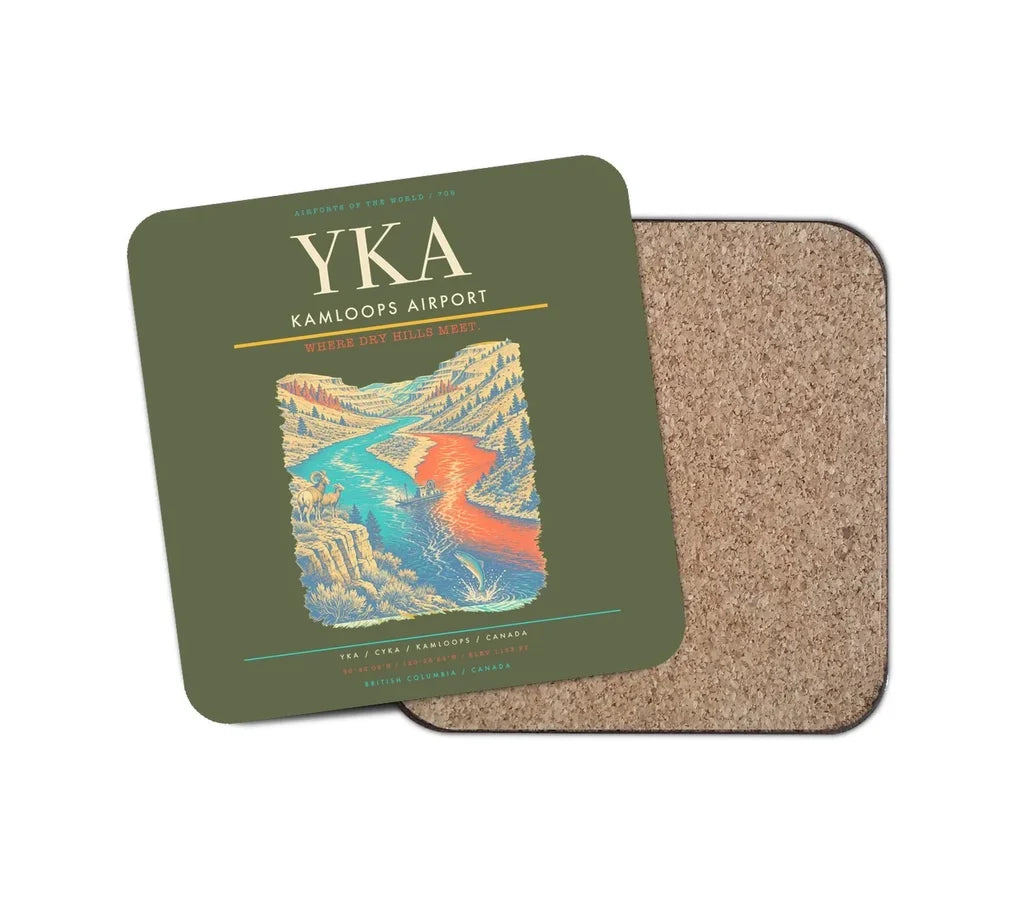 Kamloops Airport (YKA) design on green army 1 piece coaster